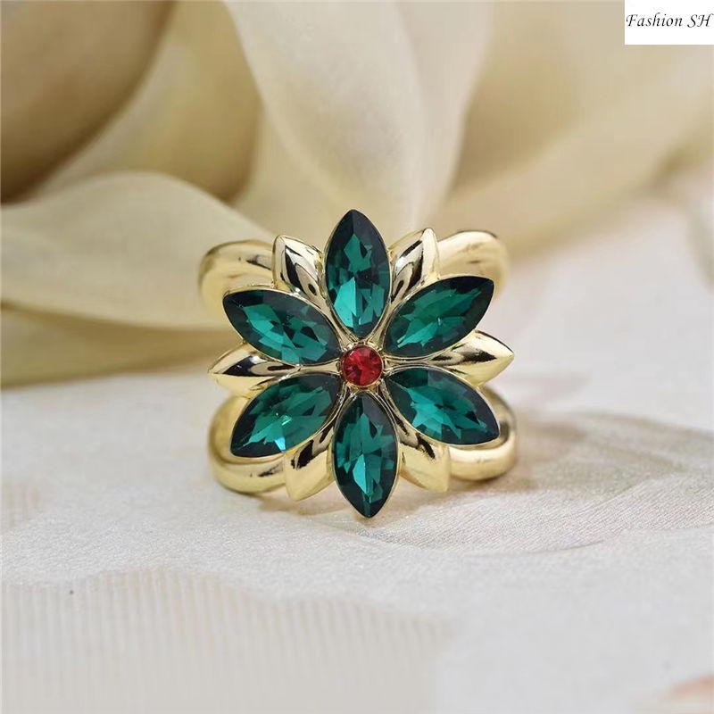 Bros Bentuk Bunga Bahan Alloy Aksen Kristal Gaya Vintage Untuk Aksesoris Syal M40280