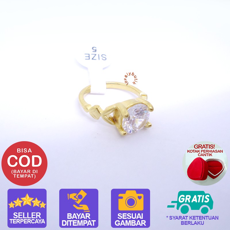 Lovelybutik Cincin Titanium Anti Karat Dewi Cincin Wanita Model Permata Besar Cubic Zirconia