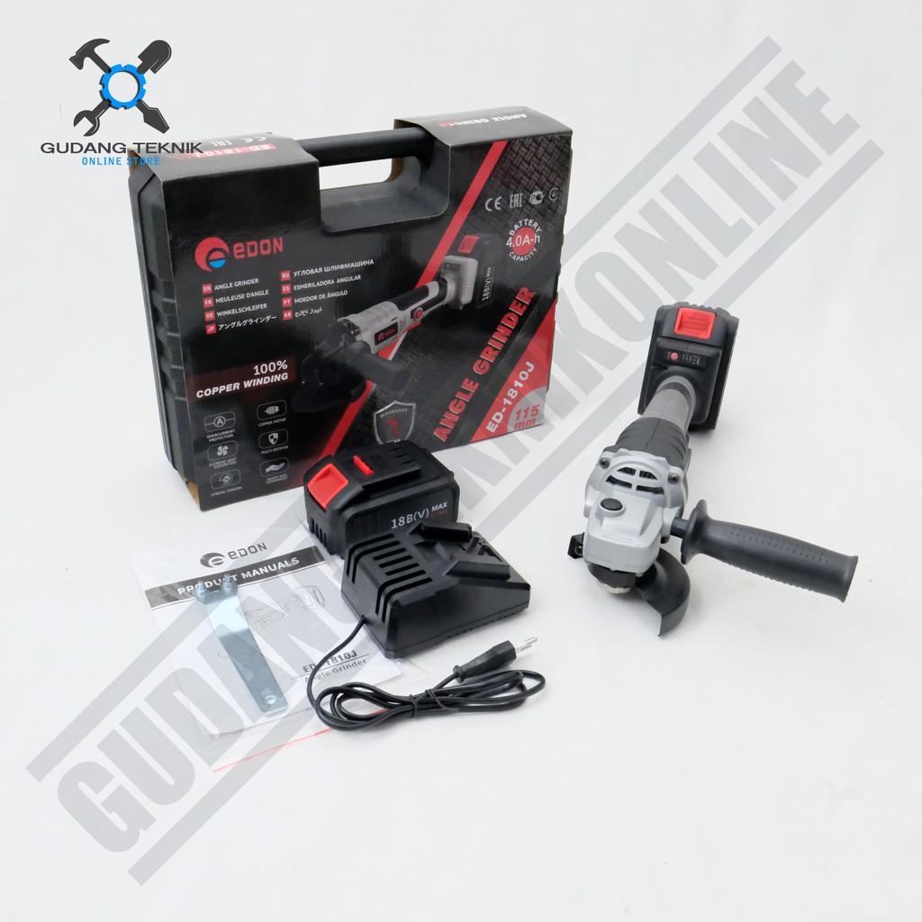 Cordless Angle Grinder EDON ED-1810J - Gerinda Tangan Gerinda Baterai