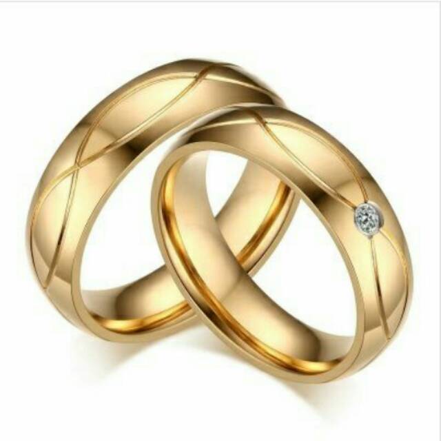 Cincin couple titanium permata unik gold / cincin kawin nikah