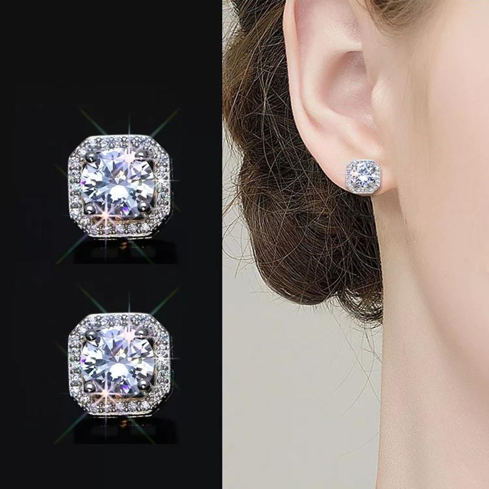 Lily Crystal Stud Earrings Fashion Jual Panas Perhiasan Pernikahan Mewah Bulat Persegi Batu Zircon