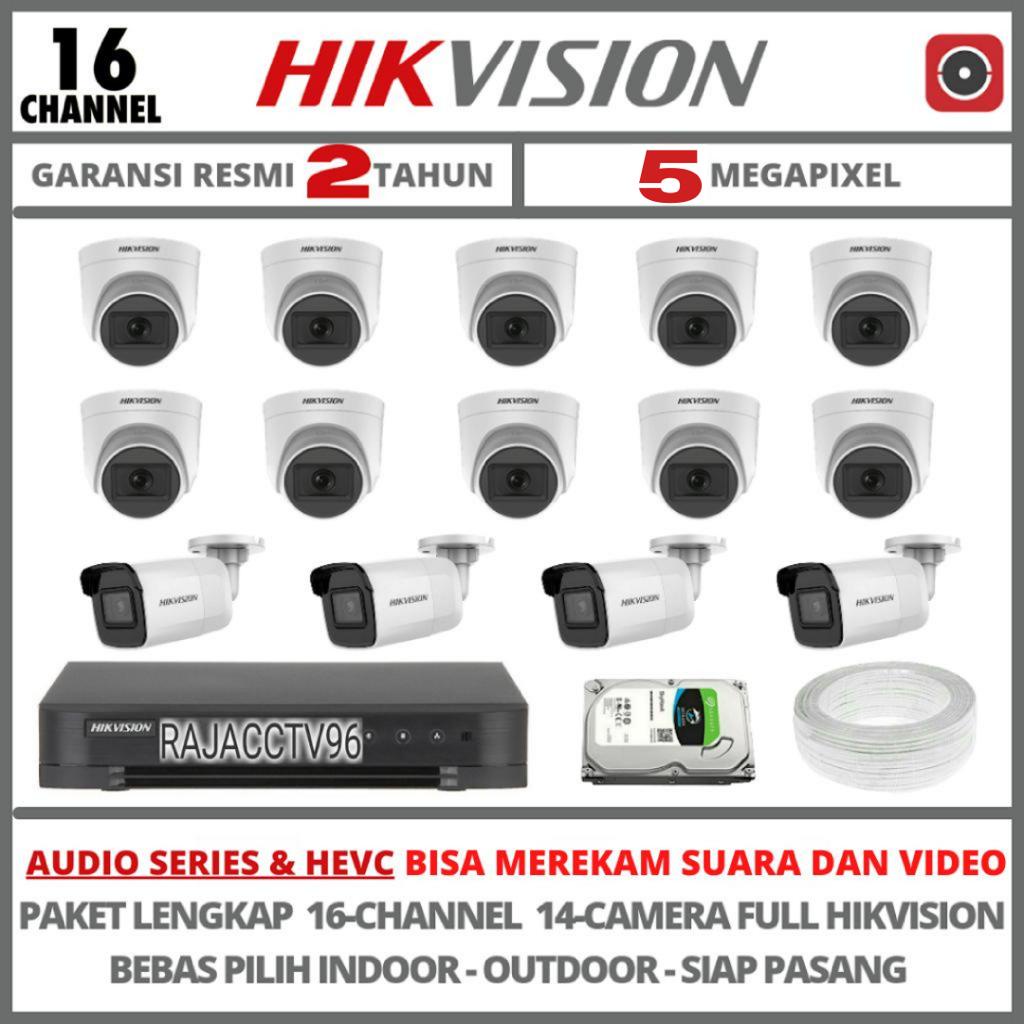 PAKET CCTV HIKVISION 5MP 16 CHANNEL 14 CAMERA TURBO HD KAMERA CCTV