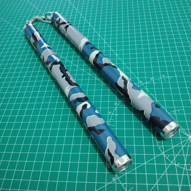 Nunchaku aluminium doreng biru rantai freestyle