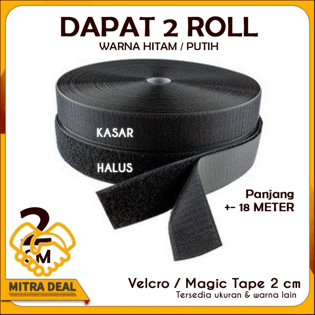 

[COD] VELCRO 2 CM MAGIC TAPE KASAR HALUS 18 METER HITAM