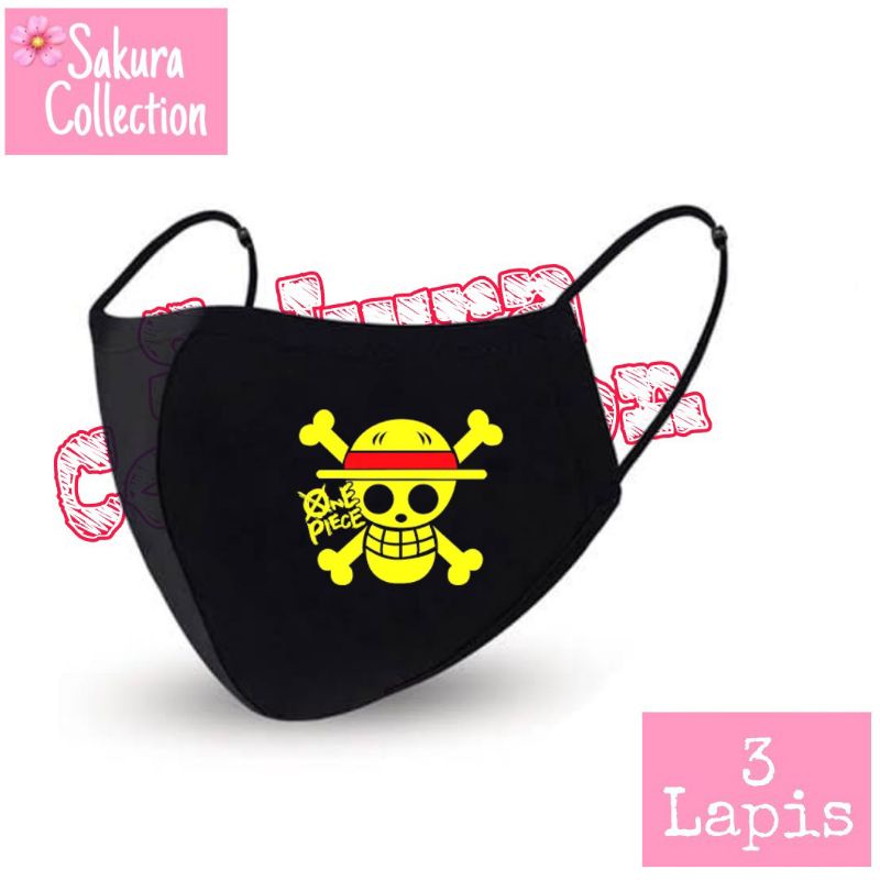 Masker Kain 3 ply Lapis / Scuba Anak Dewasa / Earloop - Anime One Piece