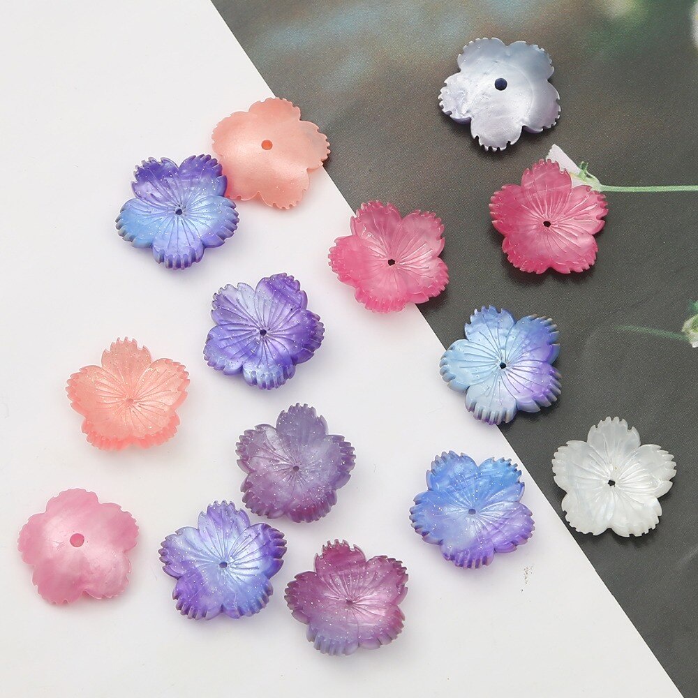 10 Pcs Imitasi Shell Plastik Plum Blossom 19 Mm Bunga Bentuk Spacer Manik-manik untuk DIY Membuat Perhiasan Jepit Rambut Gelang Aksesoris