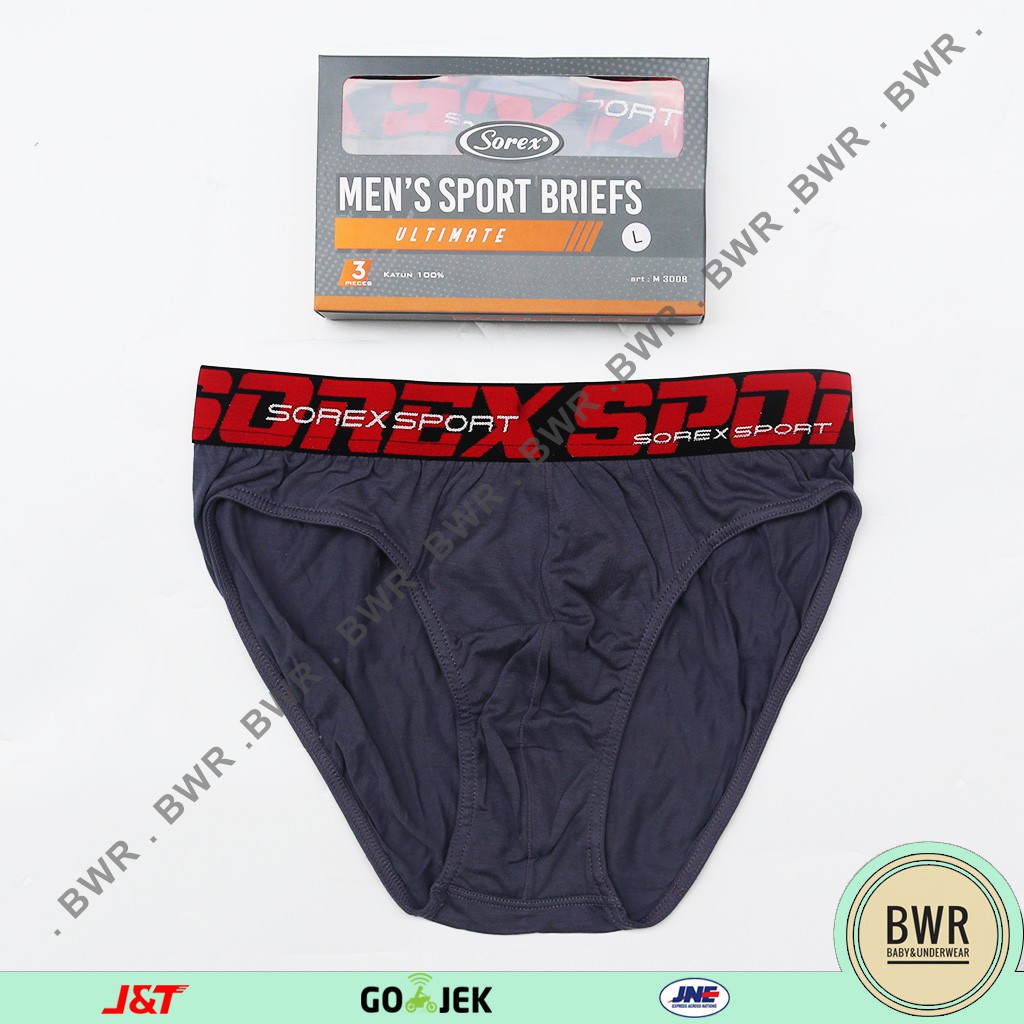 [ 3pc ] CD Sorex M 3008 | Celana Dalam Pria Sorex Karet Boxer M3008 Box ABU - Bwr