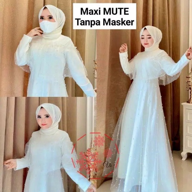 MAXI GAMIS MUTE GAMIS WANITA MUSLIM / MAXI DRESS BAHAN MOSCREPE KOMBY MUTIARA TANPA MASKER-7