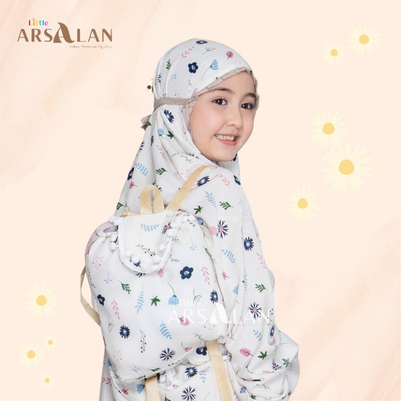 Mukena Anak Pompom Tas Ransel Gendong Tanggung | Mukena Rayon kombinasi Mikro Mukena Anak SD Tanggung | Mukena Arsalan