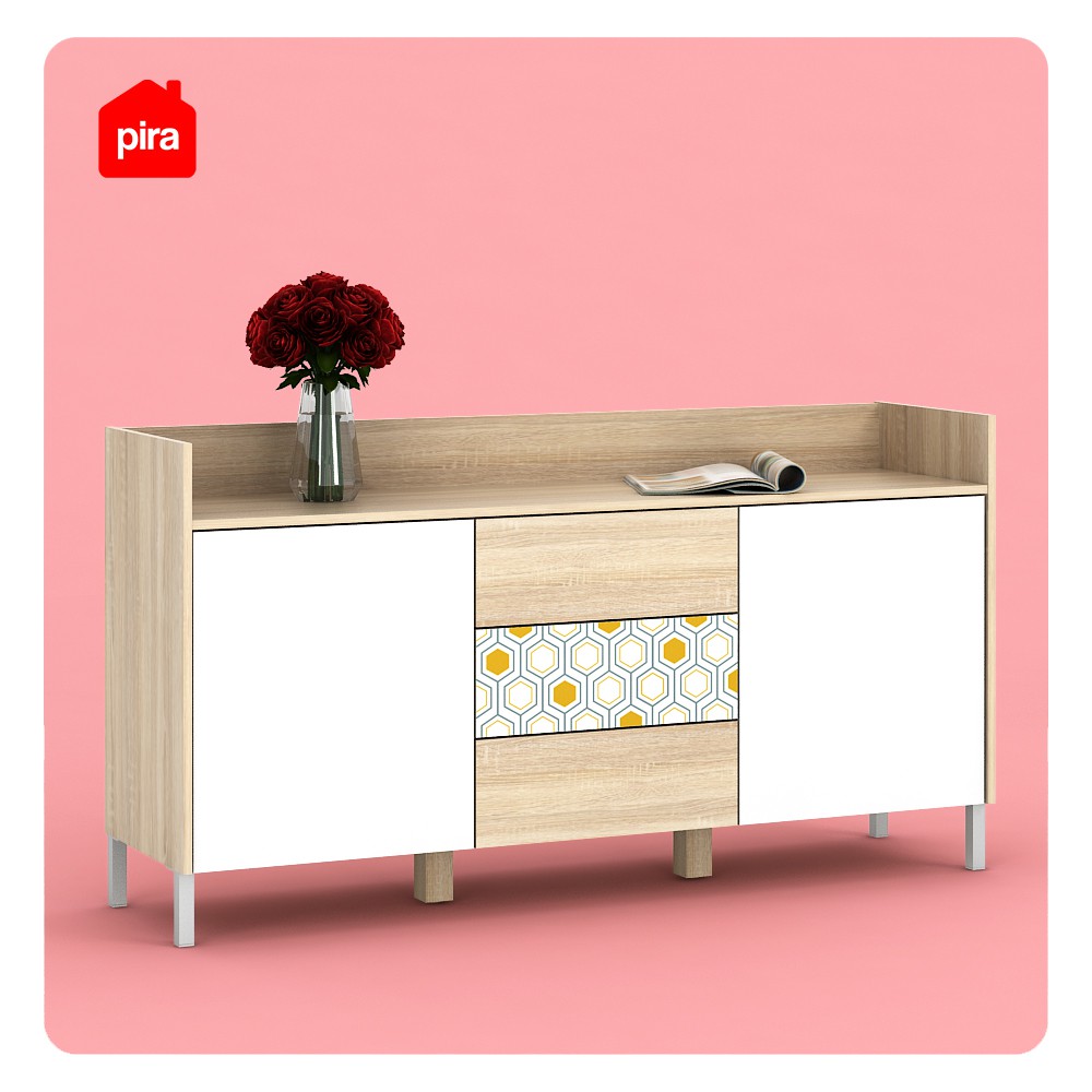 Pira - Almo SB150 Bufet Kayu Terang Putih - Sonoma Oak White Printing