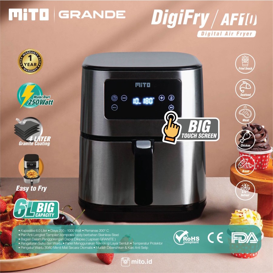 MITO Grande Air Fryer DigiFry AF10 Mesin Penggoreng Tanpa Minyak 6L