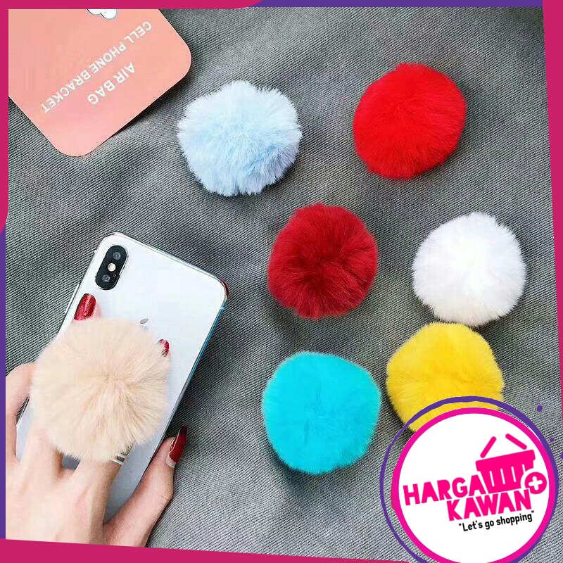 Pop Socket Bulu Holder Pom Pom Bulu Warna Warni