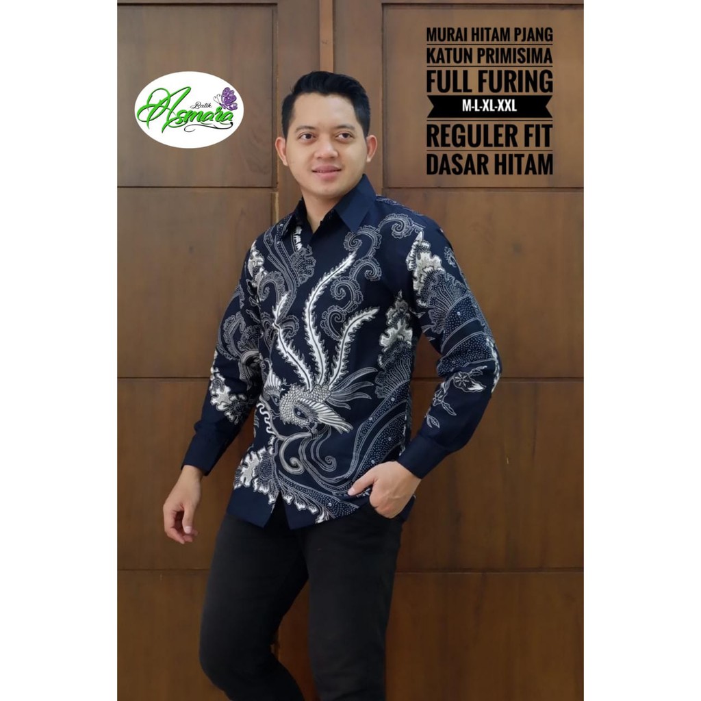 Kemeja Batik Warna Hitam Terbaru Batik Motif Murai Hitam Kemeja Batik Panjang Bahan Katun Berfring