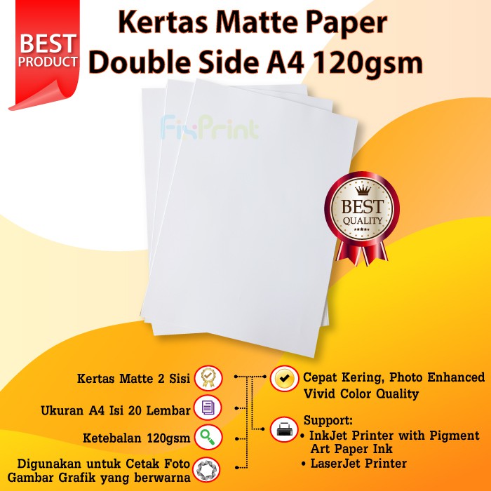 Kertas Photo Matte Paper Double Side A4 120gsm 1 pack/20pcs