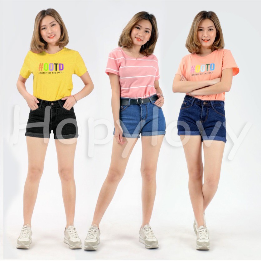 HOPYLOVY - Celana Pendek Jeans Wanita Hotpants Spring / Highwaist Hotpants Jeans Lipat Korea