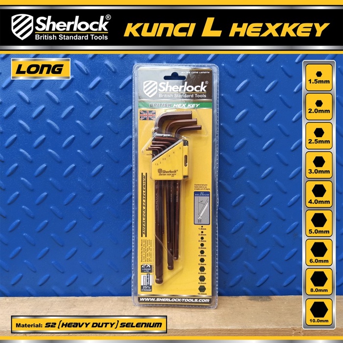 Kunci L Set 9 pcs mm (Panjang) Original Sherlock Kunci L Hexkey Material S2 (Heavy Duty)