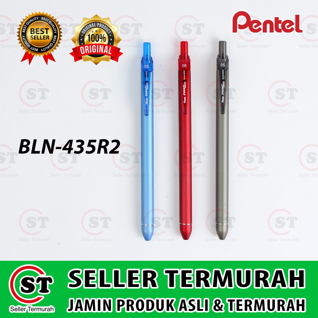 

Pentel BLN435R2 Energel Pen Warna 0.5mm Hitam Merah Biru Rubber Barell 3 Warna Red Black Blue BL 107 Infree