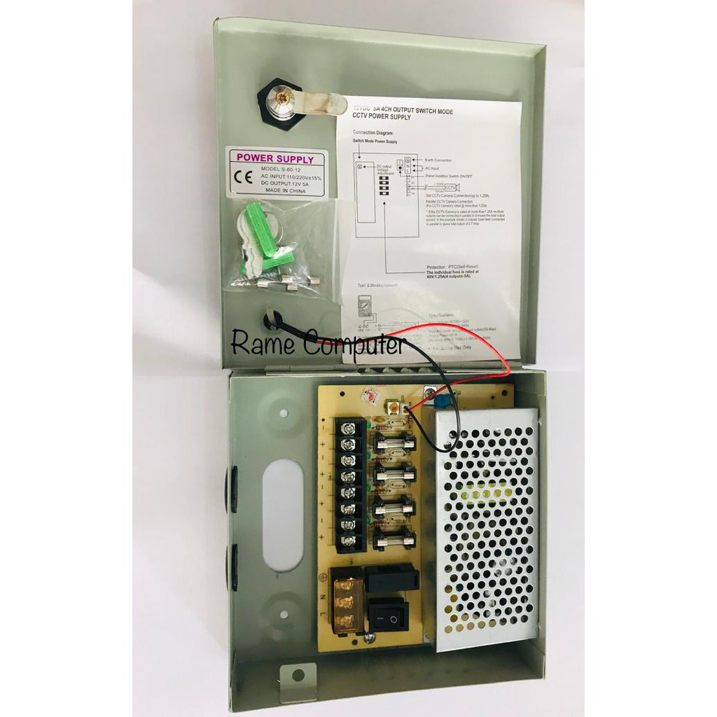 PSU POWER SUPPLY CCTV 12Volt 5Amper + PANEL dengan skring 4buah