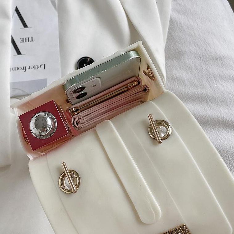 New Now *ALIBABA1688* TAS HP / TAS DOMPET HP / TAS SELEMPANG WANITA / TAS JELLY GLOSSY STUD SELEMPAN