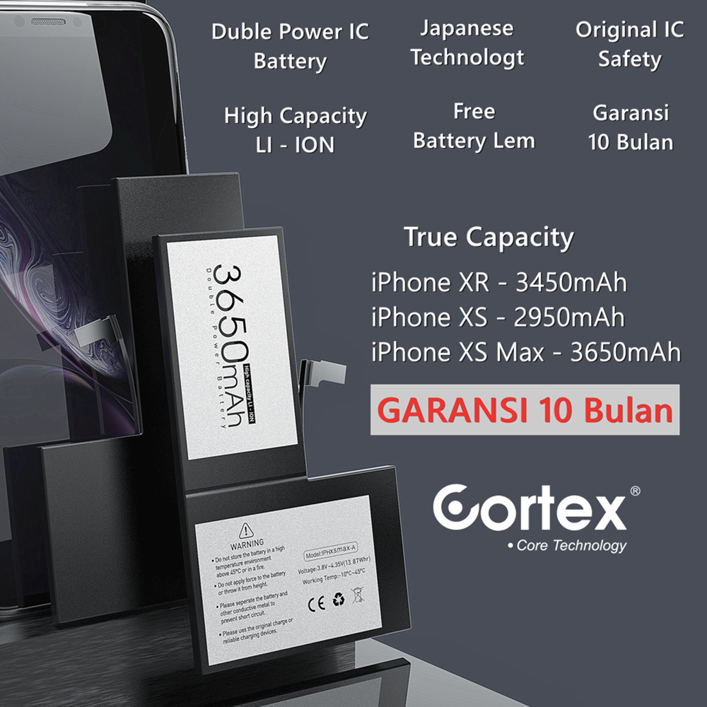 Cortex Baterai XR XS XSMax 11 11ProMax 12Mini 12 12Pro 12ProMax SE2020 Double Power Battery High Capacity Batre Batrai