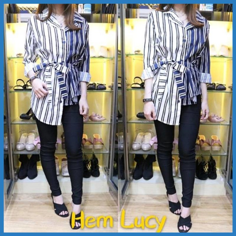 Baju Model htd Hem Lucy White Pict tr Blus Casual Blouse Atasan Wanita UU