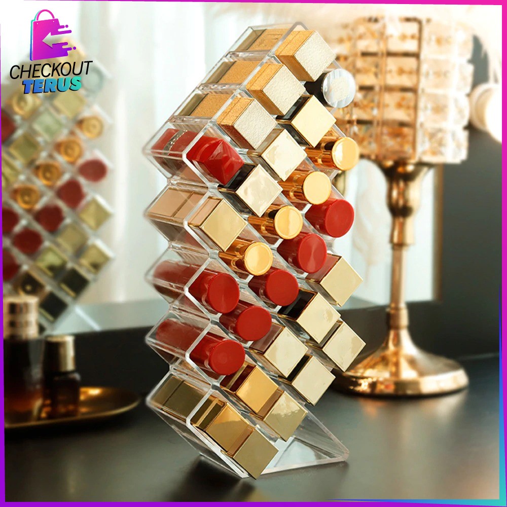 CT K7 Kotak Lipstik Acrylic 28 Slot Tempat Penyimpanan Alat Kosmetik Lipstick Organizer Rak Makeup Rak Tempat Lipstik Akrilik