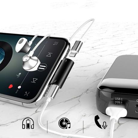 Terbaru.. Baseus Original L46 Audio Converter Lightning to 2 Lightning Jack Audio Iphone 8 Plus 8+ 1