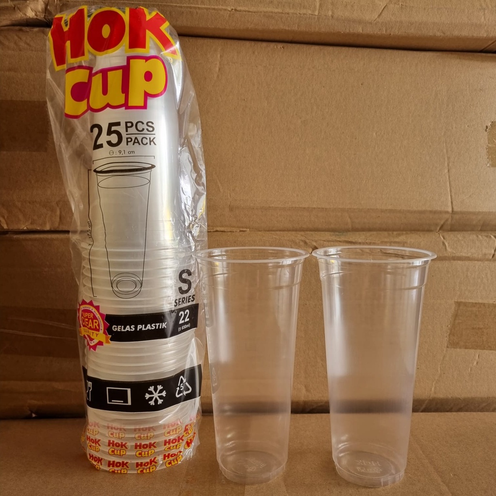 Gelas Plastik Hok / Euro / Hokkaku 22oz 9gr Slim S- Series isi 25pcs | Euro / Hokka-ku 22 oz Slim