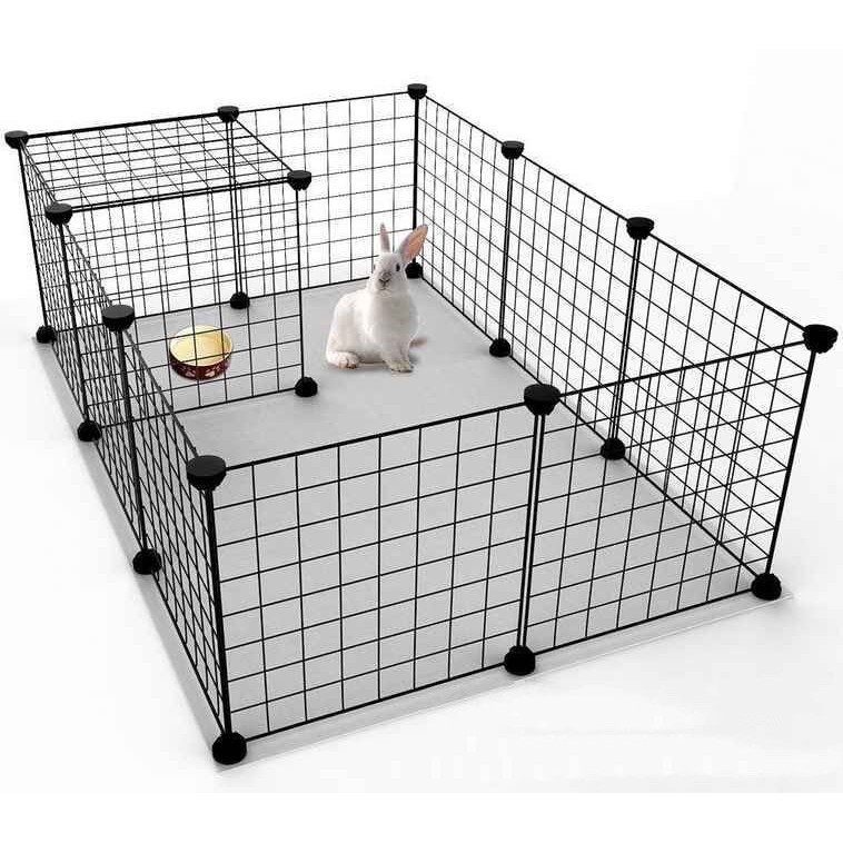 Gratis （Palu, konektor, stiker, tali, kunci）DIY Kandang Hewan Peliharaan / Kandang Kucing / Kandang Anjing / Kandang Hamster Burung Pagar Besi-Hitam 12 Pcs