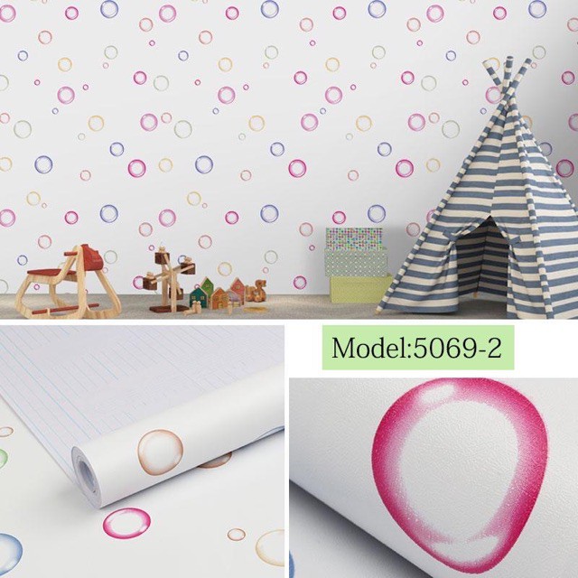 Wolpaper Dinding - Wallpaper Tembok Putih Polos Gelembung Pelangi 10M - Wallpaper Kamar Tidur