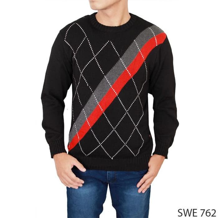 Baju Hangat Untuk Pria Rajut Hitam Kombinasi  SWE 762