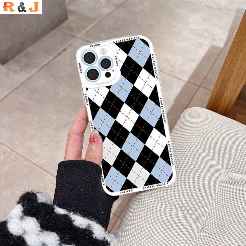 Case Pelindung Motif Belah Ketupat Warna Hitam Putih Biru Untuk Redmi 10C Note 11 Pro 11S Note10 5G Note9 Note8 Note7 Poco X3 GT X3NFC X3Pro M3 F3 9T 9A 9C