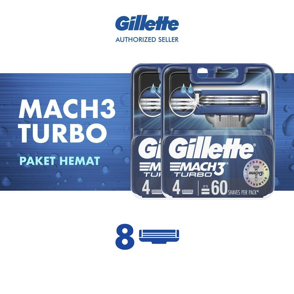 Gillette Alat Cukur Mach 3 Turbo Isi 4 Refill Pisau Cukur Isi Ulang Paket Isi 2