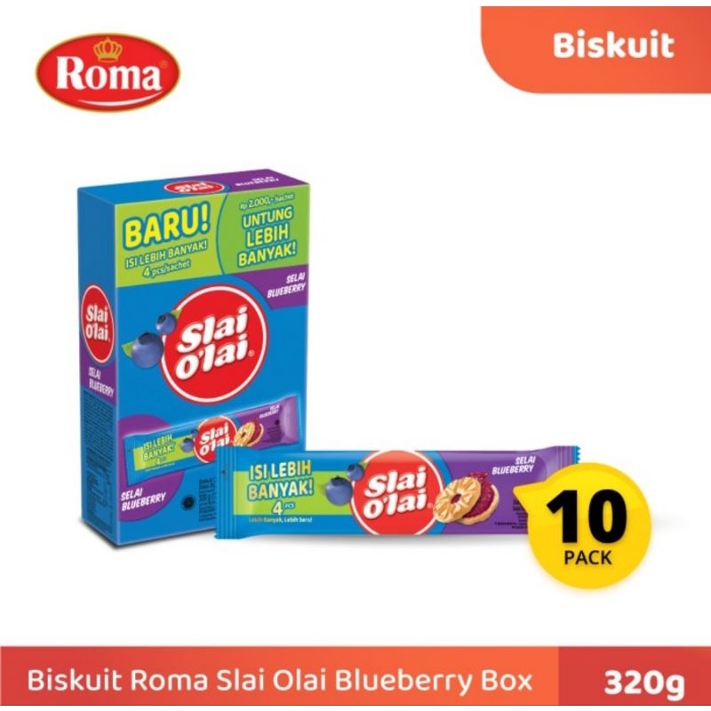 KEMASAN BARU!!!  Roma Slai Olai BLUEBERRY BOX isi 10 Sachet