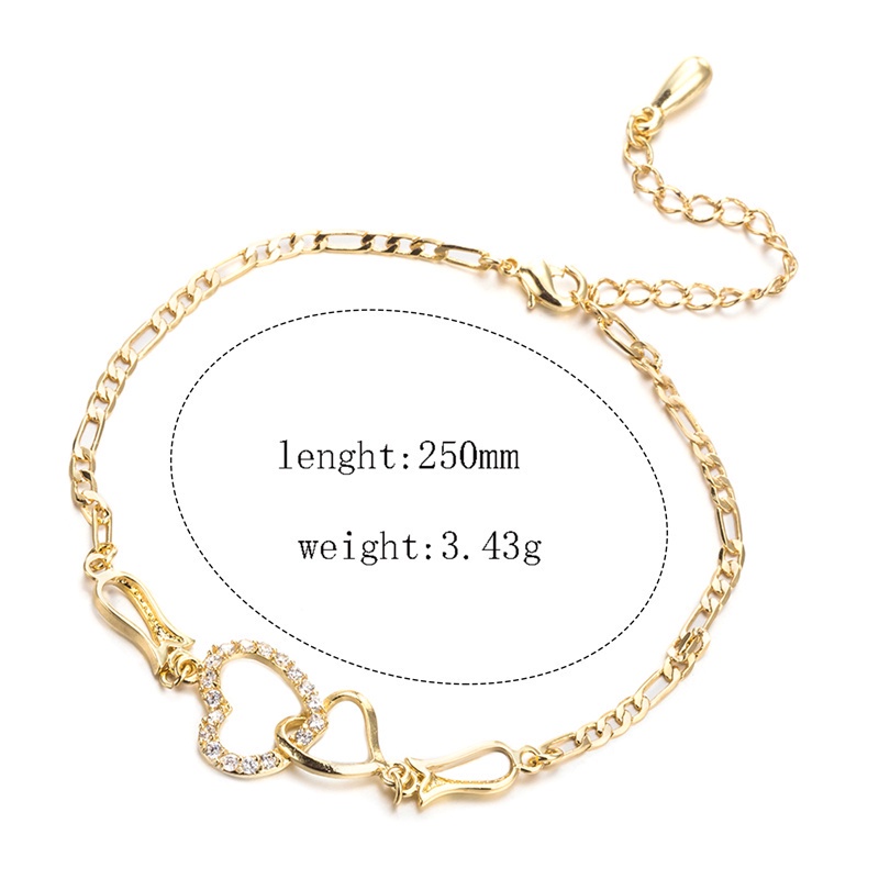 Fancyqube Gelang Kaki Rantai Emas 14k Desain Dua Hati Hollow Hias Berlian Gaya Klasik Untuk Wanita