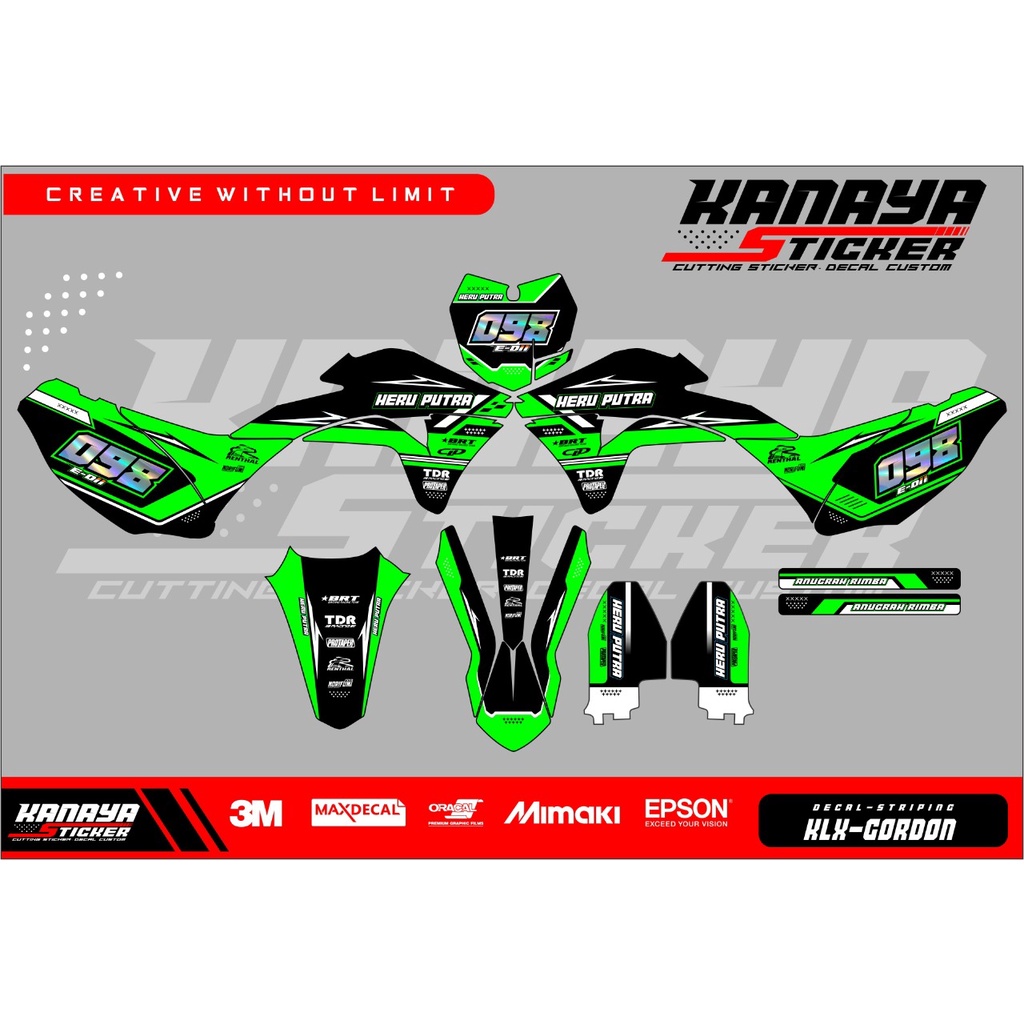 Decal KLX  Gordon / Sticker KLX Gordon / Decal Custom Nama dan Nomor Termurah _Kanayasticker-KLX03