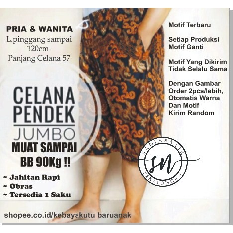 CELANA JUMBO KOLOR XXXL PRIA WANITA - CELANA BATIK JUMBO