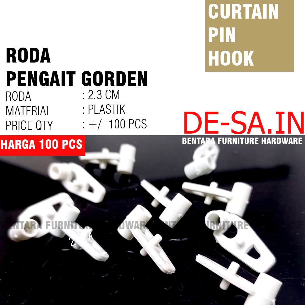 100 X Kawat / Roda Cantolan Pengait Kait Gorden Vitrase - Curtain Drapery Hook Roller Tirai Gordyn Hordeng Gordeng