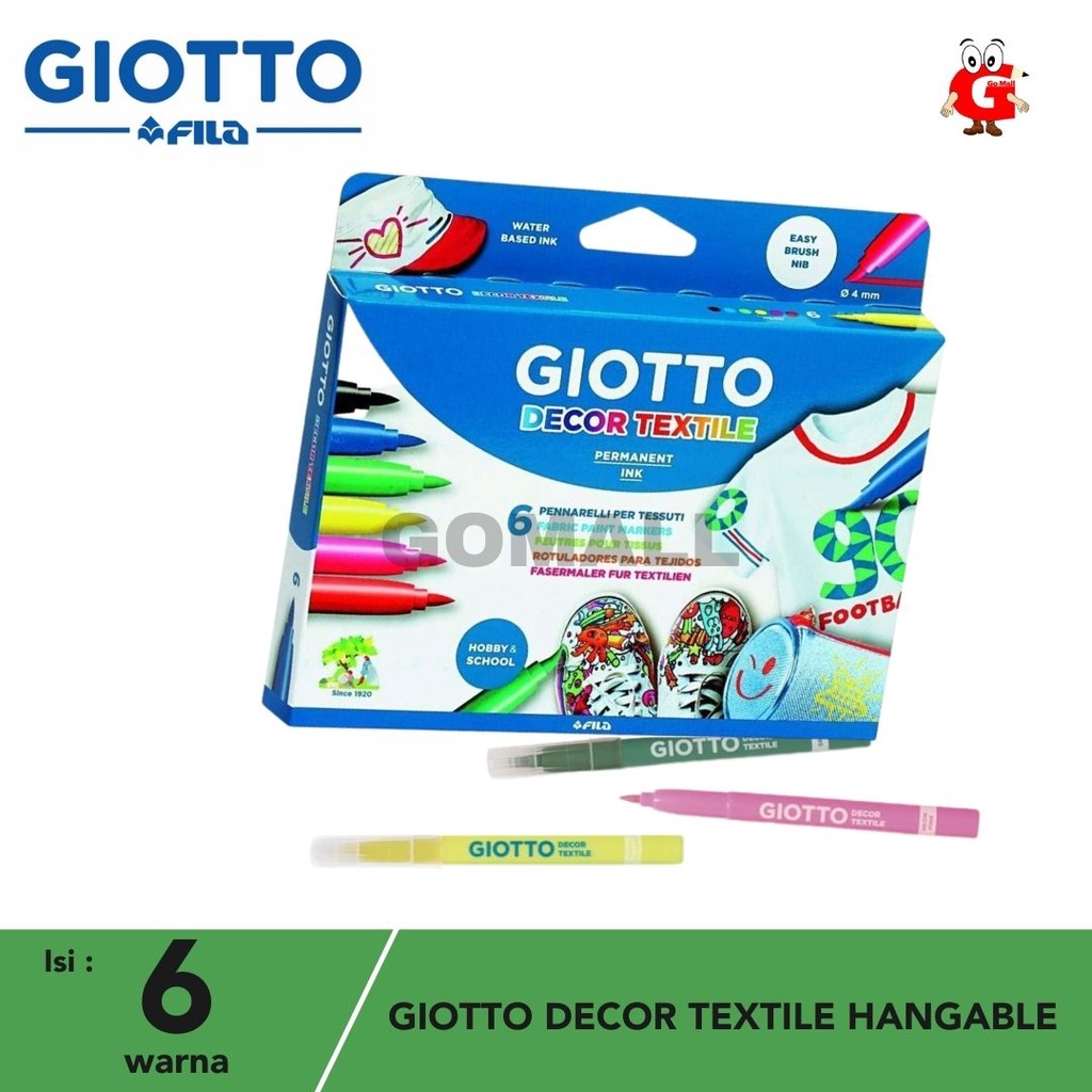 

Giotto Decor Textile 6 color/ Spidol Permanent Kain 6 warna