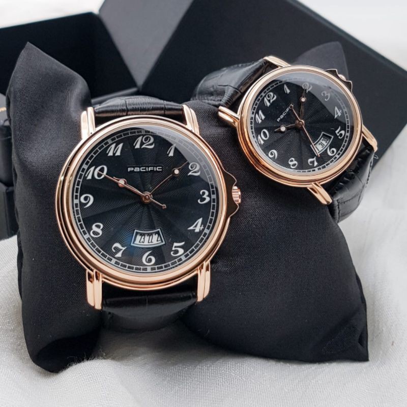 Jam Tangan Pacific Original 8073 Couple Analog Tali Kulit