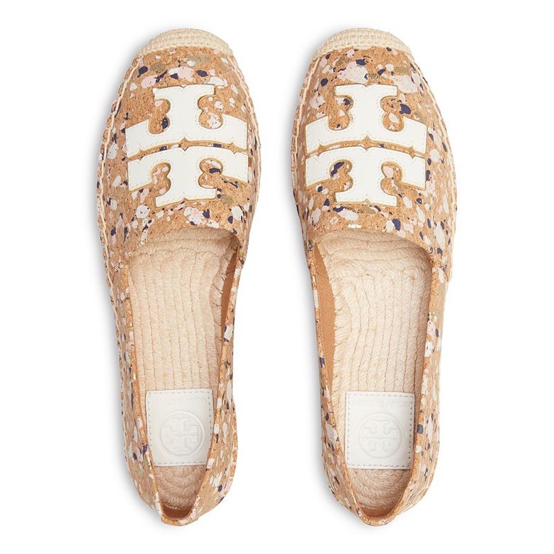 size 9 TORY BURCH TB Women's Ines Paint-splatter Canvas Espadrilles In New Ivory Confetti