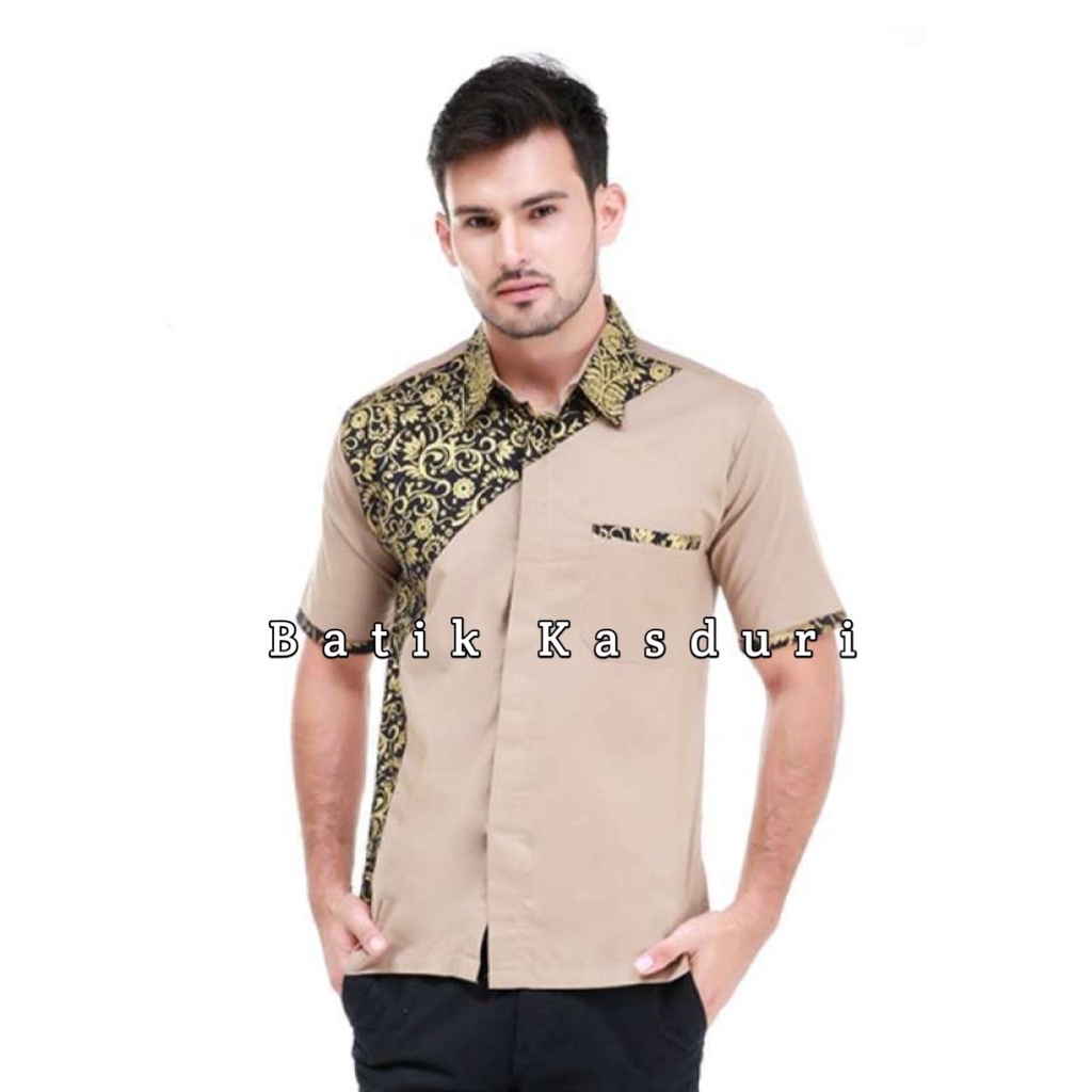 Kemeja Batik Pria Lengan Pendek Atasan Hem Baju Batik Motif Blarak Biru