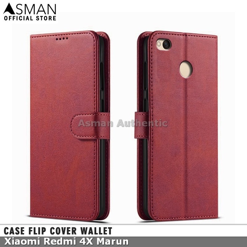 Asman Case Xiaomi Redmi 4X Leather Wallet Flip Cover Premium Edition