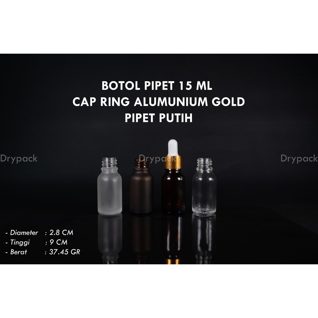 BOTOL PIPET 15 ML CAP RING ALUMUNIUM GOLD PIPET PUTIH (4 WARNA BOTOL)