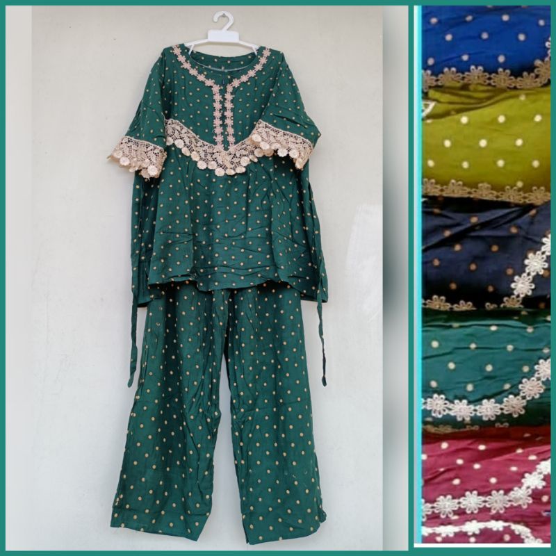 Setelan dewasa arab renda arabian remaja stelan turki rit busui polka setcel cp rayon lengan pendek 