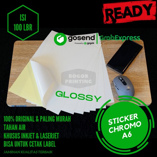 Kertas Stiker Chromo Glossy A6 - 100 lbr / Kertas Stiker / Sticker Cromo