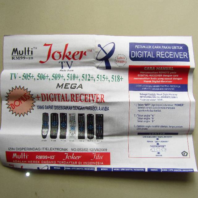 Kode Remot Multi Joker Rm99 Id Untuk Receiver Berbagai