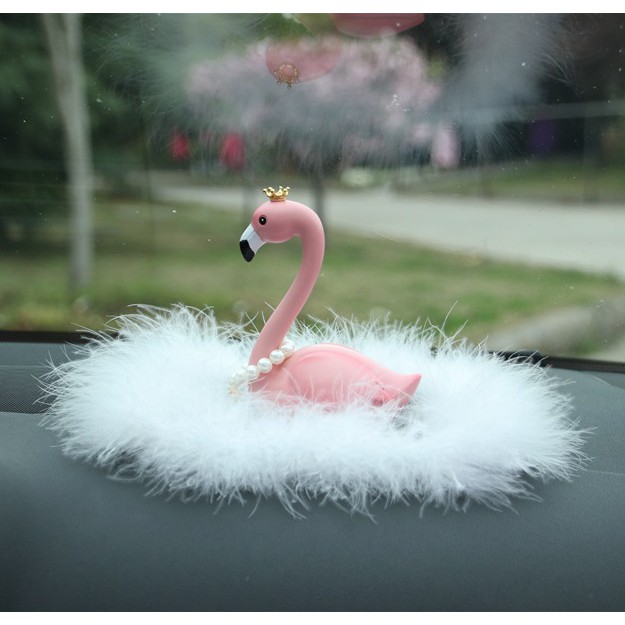 2 IN 1 SET Pajangan Dashboard Mobil Flamingo Couple DELUXE CROWN SERIES