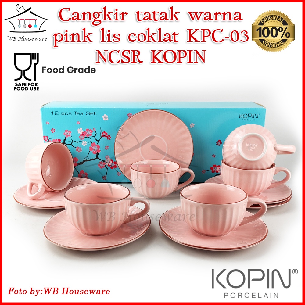 cangkir set 6 pasang pink keramik / coffee tea set cup and saucer motif labu KOPIN KPC-03 NCSR