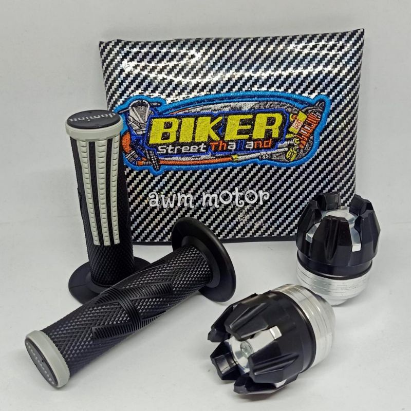 Paket murah Sarung Jok bikers, jalu as + handgrip, Kulit jok bikers karbon, jalu as depan, handgrip